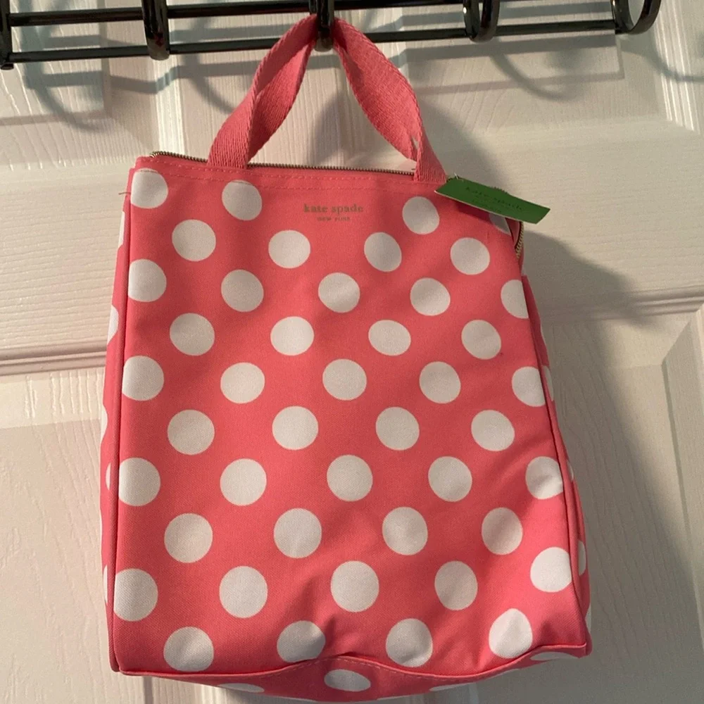 BNWT KATE SPADE Pink Polka Dot Insulated Lunch Tote Bag